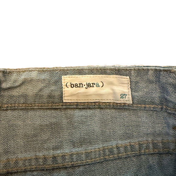 Blue Distressed Jean Shorts with Frayed Hem - Picture 6 of 9